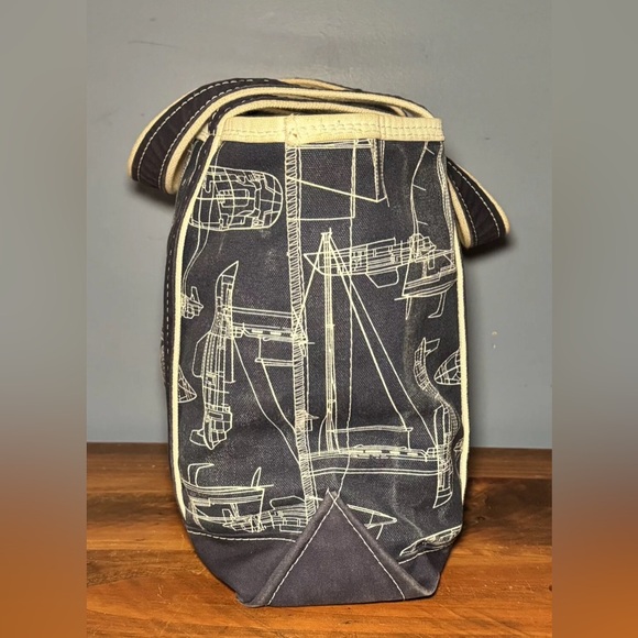 1990s L.L. Bean Boat and Tote Shoulder Bag Rare Nautical Sailboat Print Zip Top - Picture 5 of 15